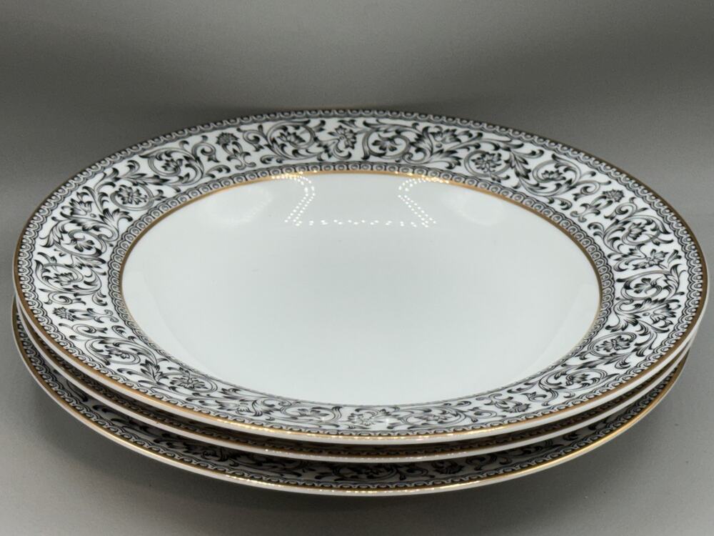 SANGO Spanish Lace Shallow Soup Spaghetti Bowl Black Gold Trim